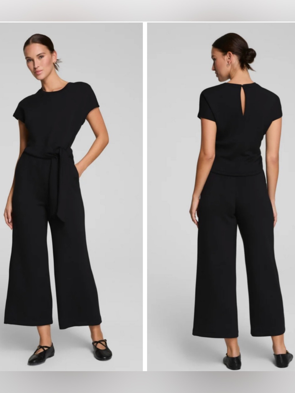 Spanx AirEssentials Tie Waist Jumpsuit in Black Size Small Petite
